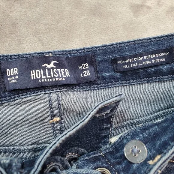 HOLLISTER Jeans Size 00R High Rise Crop Super Skinny Stretch 23x26 Lace Up 90s - Picture 5 of 12